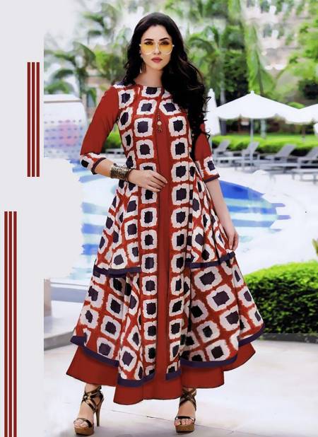 Maroon Colour Arya Kpc Designer Gown Fancy Festive Party Wear Poli Rayon Digital Printed Stylish Gown Collection Arya Kpc 001